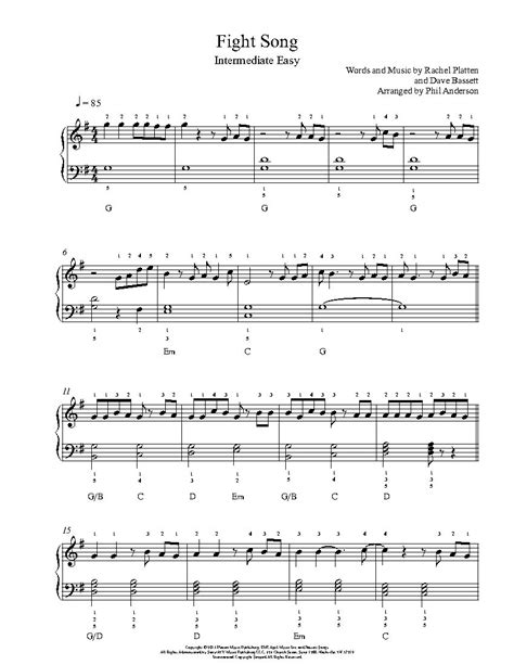 Fight Song by Rachel Platten Piano Sheet Music | Intermediate Level ...