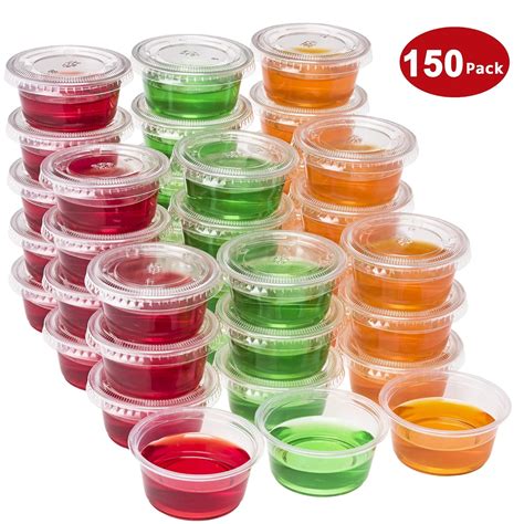 Plastic Portion Cups with Lids 2 oz. Pack of 150 Leakproof Jello Shot ...