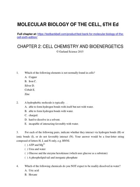 Test Bank For Molecular Biology of The Cell Sixth Edition | PDF | Glycolysis | Citric Acid Cycle