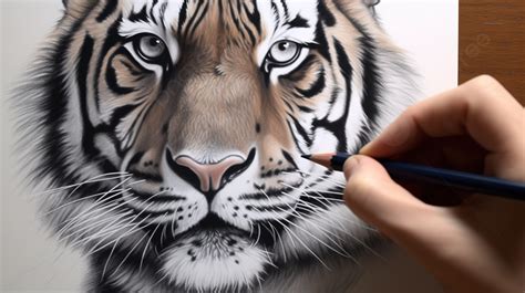 Person Is Drawing The Face Of A Tiger In Colored Pencils Background, Picture Of A Tiger To Draw ...