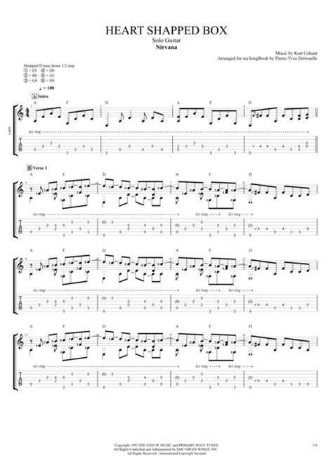 Heart Shaped Box by Nirvana - Solo Guitar Guitar Pro Tab | mySongBook.com