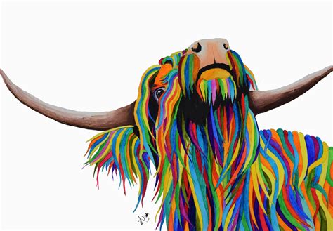 Rainbow Highland Cow Print Multicoloured Art Animal Art | Etsy