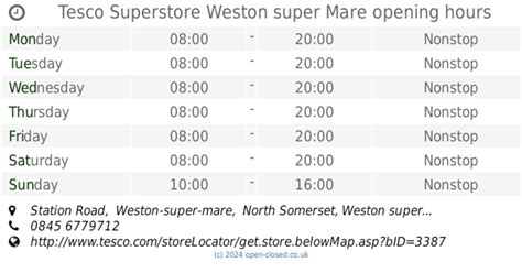 Tesco Superstore Weston super Mare opening times, Station Road, Weston ...