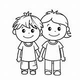Two Kids Holding Hands Drawing Coloring Pages Outline Sketch Vector  sketch template