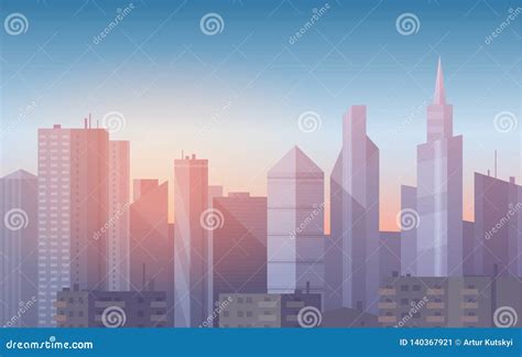 Realistic, Soft Cartoon Cityscape Vector Background. Beautiful Skyline ...