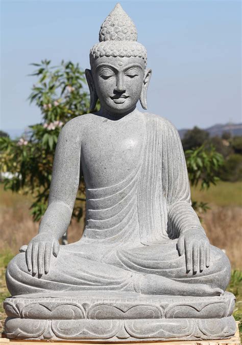 Shamatha Meditating Stone Buddha Statue 35" (#102ls363): Lotus Sculpture