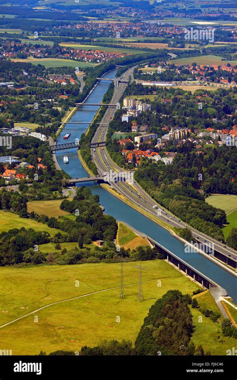 Rhine-Main-Danube Canal and aqueduct near Fuerth, aerial view Stock ...