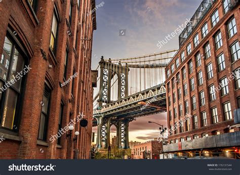 Manhattan Bridge Sunset Stock Photo (Edit Now) 176131544