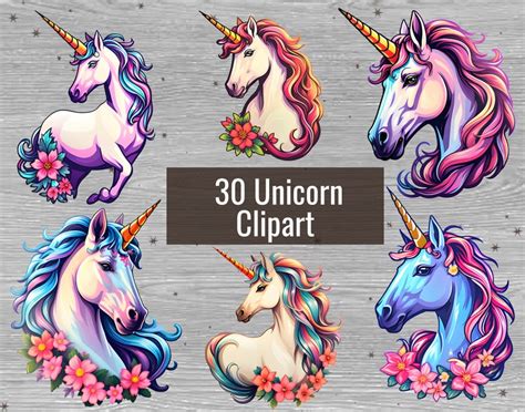 30 Digital Realistic Unicorn Clipart Bundle, Downloadable Digital PNG ...