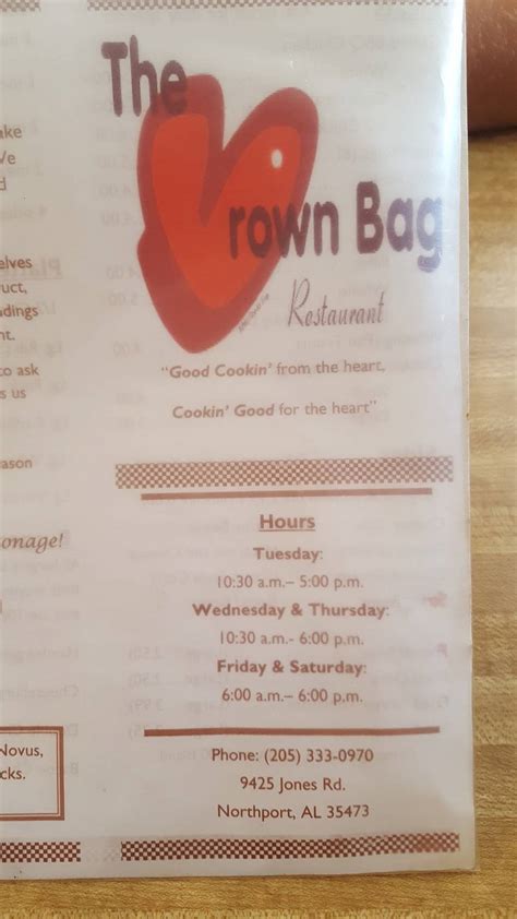 Menu at Brown Bag restaurant, Northport