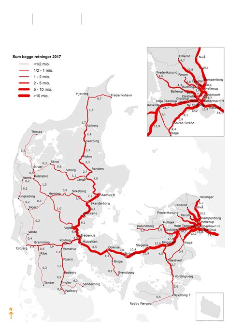 Passenger Volumes On Danish National Railways, 2017 : r/MapPorn