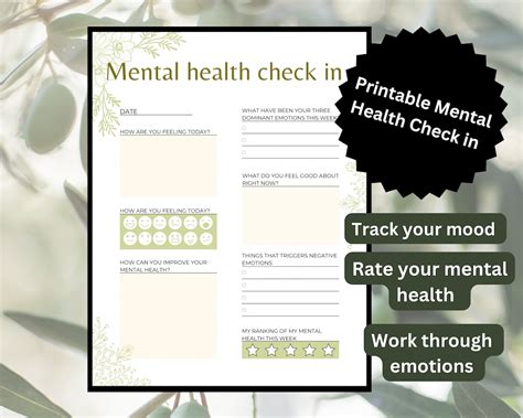 Mental Check In, Printable, Mental Health, Mental Health Journal, Therapy, Self Healing, Anxiety ...