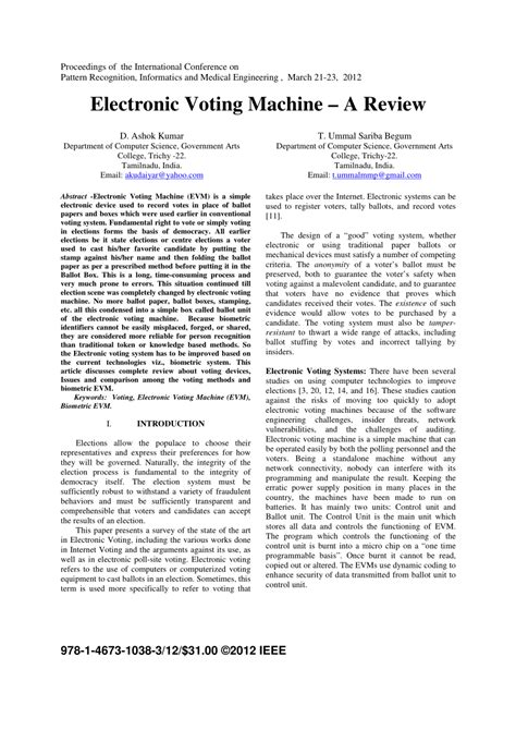 (PDF) Electronic voting machine — A review