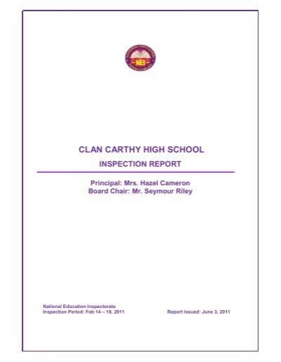 CLAN CARTHY HIGH SCHOOL - Ministry of Education