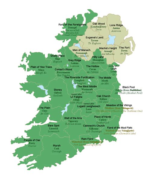 Map of the 32 counties of Ireland with their literal English ...