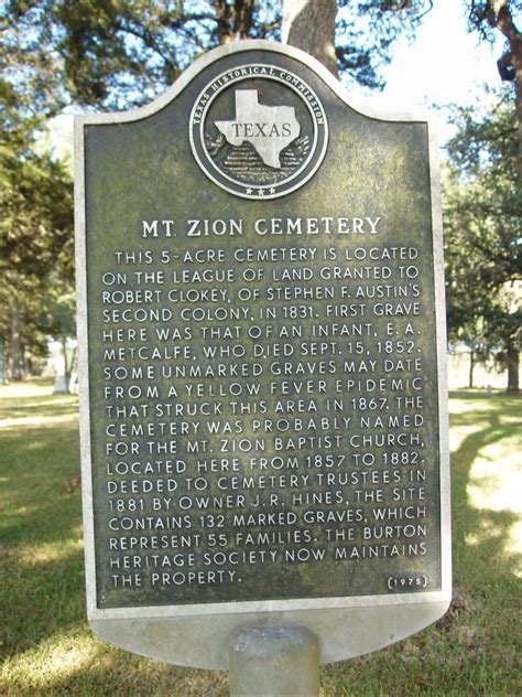 Mt. Zion Cemetery - TEXAS HISTORICAL MARKERS