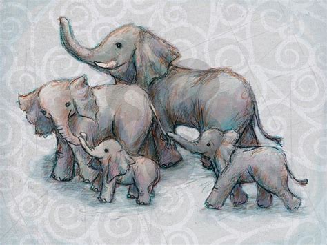 Happy Elephant Family, Baby Art Prints | Elephant art, Elephant family drawing, Elephant family art