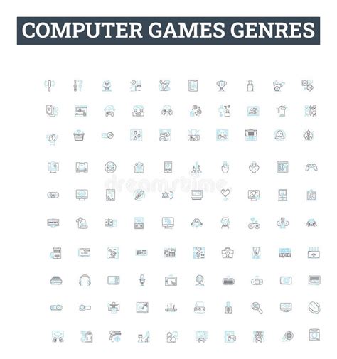 Computer Games Genres Vector Line Icons Set. Simulation, Shooter ...