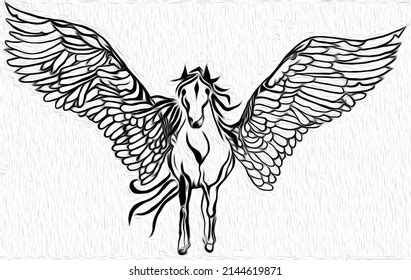 Pegasus Horse Drawing Black White Stock Illustration 2144619871 | Shutterstock