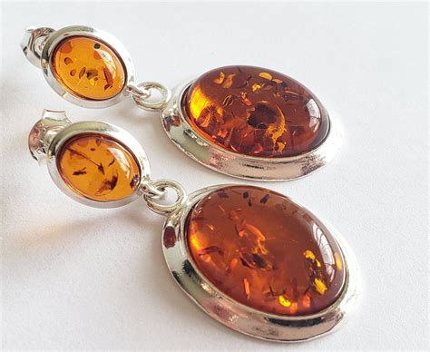 Amber Earrings - Cognac Baltic Amber - Genuine Amber Earrings - 925 ...