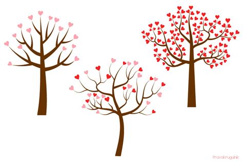 Love trees clipart set, Valentine tree clip art collection, Trees with ...