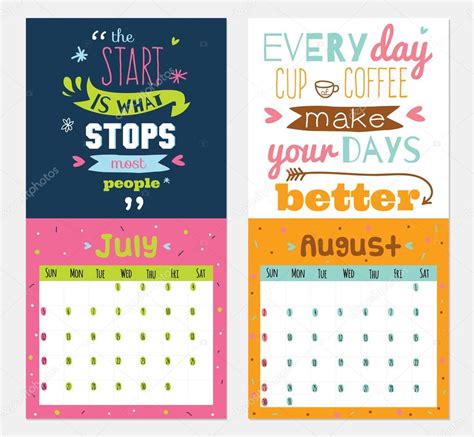 New Year wall calendar for 2015 with inspirational and motivational quotes Stock Vector by ...