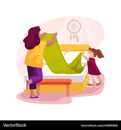 Teach making bed isolated cartoon Royalty Free Vector Image