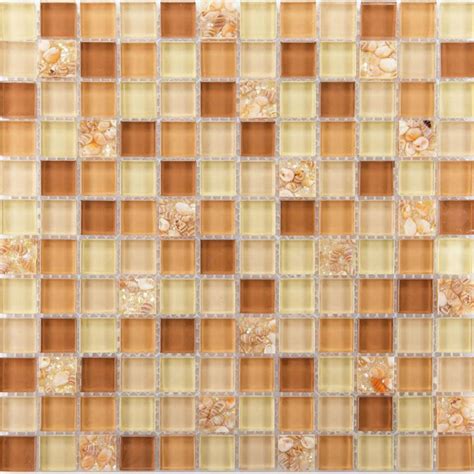 Wholesale Brown Glass Mosaic Tile Backsplash Crystal Glass Shell Patterns Mother of Pearl ...