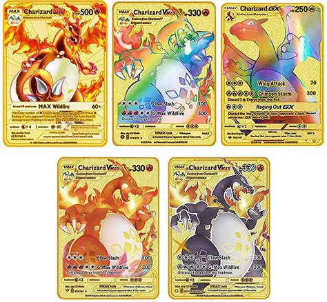 Buy EMMETTBEN 5 Pack Charizard Pokemon Cards Metal Card Super Game ...