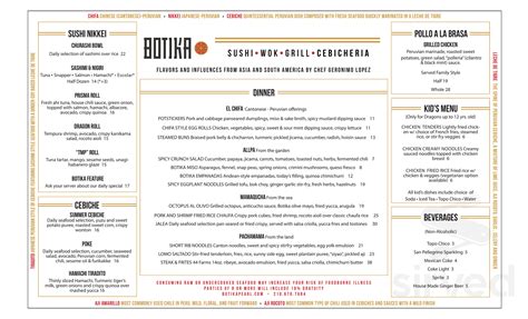 Botika menu in San Antonio, Texas, USA