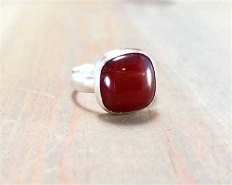 Red Carnelian Ring Square Stone Ring Red Gemstone Small