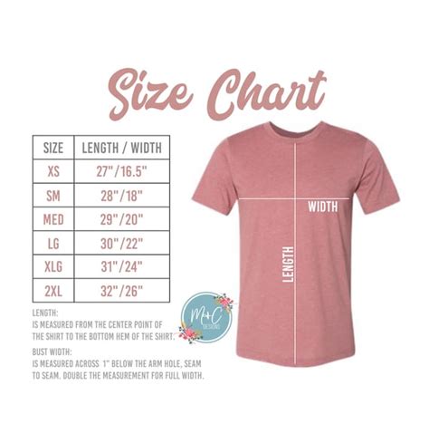 Bella Canvas 3001 Size Chart Bella Canvas Unisex Shirt size | Etsy