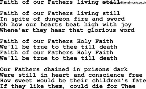 Catholic Hymns, Song: Faith Of Our Fathers Living Still - lyrics and PDF