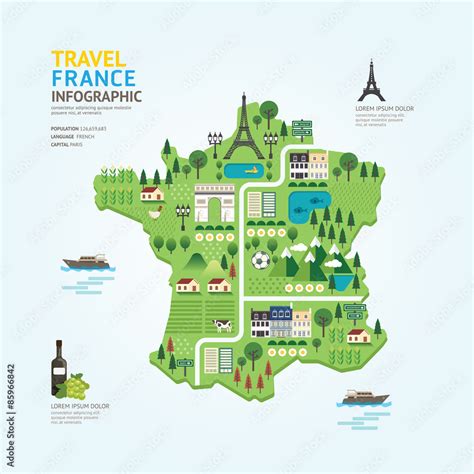 Infographic travel and landmark france map shape template design Stock Vector | Adobe Stock