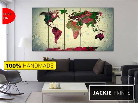 Colorful World Map World Map Push Pin Map World Map Canvas - Etsy