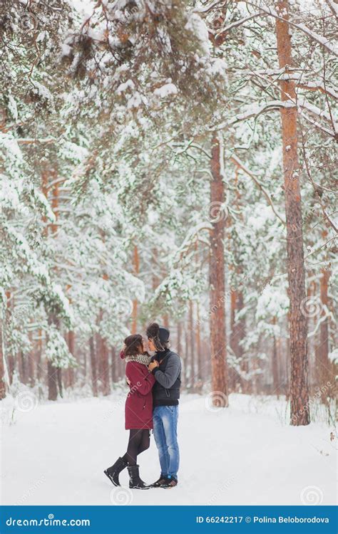 Happy Young Couple in Winter Park Having Fun.Family Outdoors. Love, Valentine Day Stock Image ...