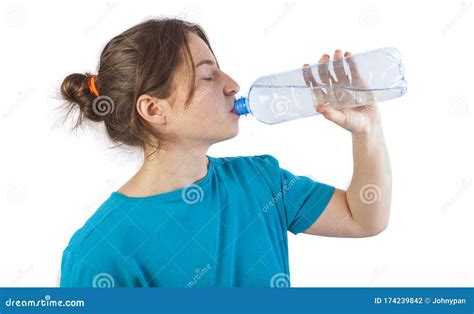 Woman Drinking Water from Bottle Isolated Stock Photo - Image of female, beautiful: 174239842