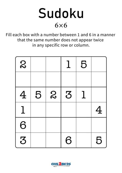 Free Sudoku Puzzles Free Printable 6x6