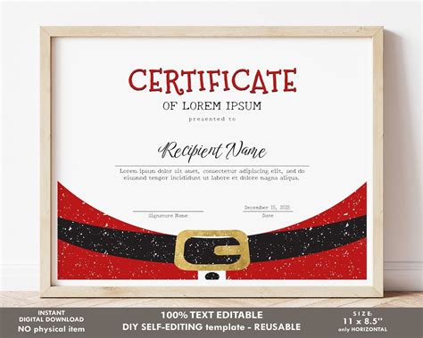 Editable Santa Certificate Template Holiday Certificates - Etsy