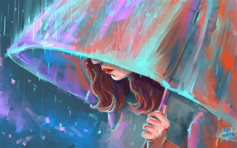 Art Umbrella Rain Girl Hd Wallpaper | Wallpaper Background HD