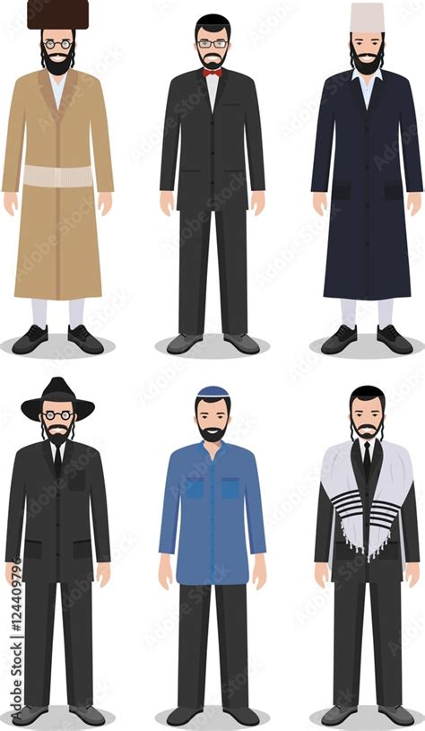 Set of different standing jewish men in the traditional clothing ...