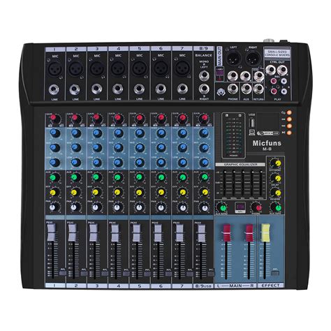 DJ Console Mixer Micfuns 8 Channel with Sound Board USB Bluetooth Audio ...