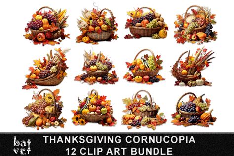 Thanksgiving Cornucopia Clip Art Bundle Graphic by BatVet · Creative ...