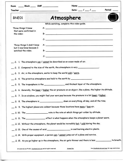 Atmosphere Worksheets Free Printable