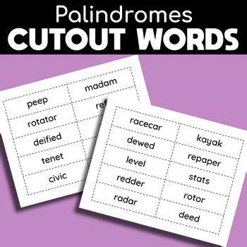 Palindromes - Cutout Words - Printable by structureofdreams | TPT