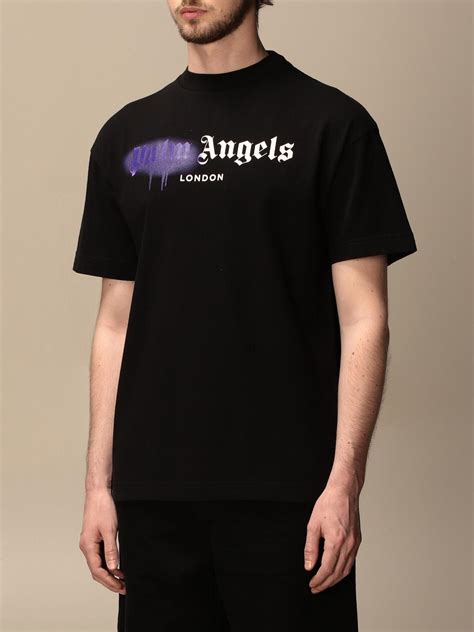 PALM ANGELS: cotton t-shirt with logo - Black | Palm Angels t-shirt PMAA001S21JER027 online on ...