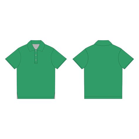 Green polo t-shirt design template. Front and back technical sketch ...