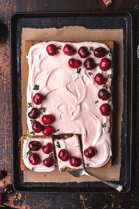 Rhubarb and Cherry Sheet Cake With Cream Cheese Frosting | Recipe | Sweet recipes, Sheet cake ...