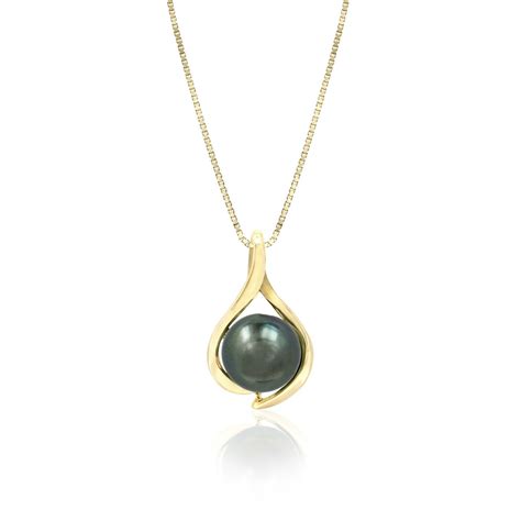 14K Yellow Gold Tahitian Black Pearl Paʻa Pendant