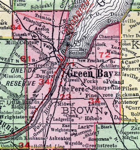 Brown County, Wisconsin, map, 1912, Green Bay, Suamico, Pulaski, Oneida ...